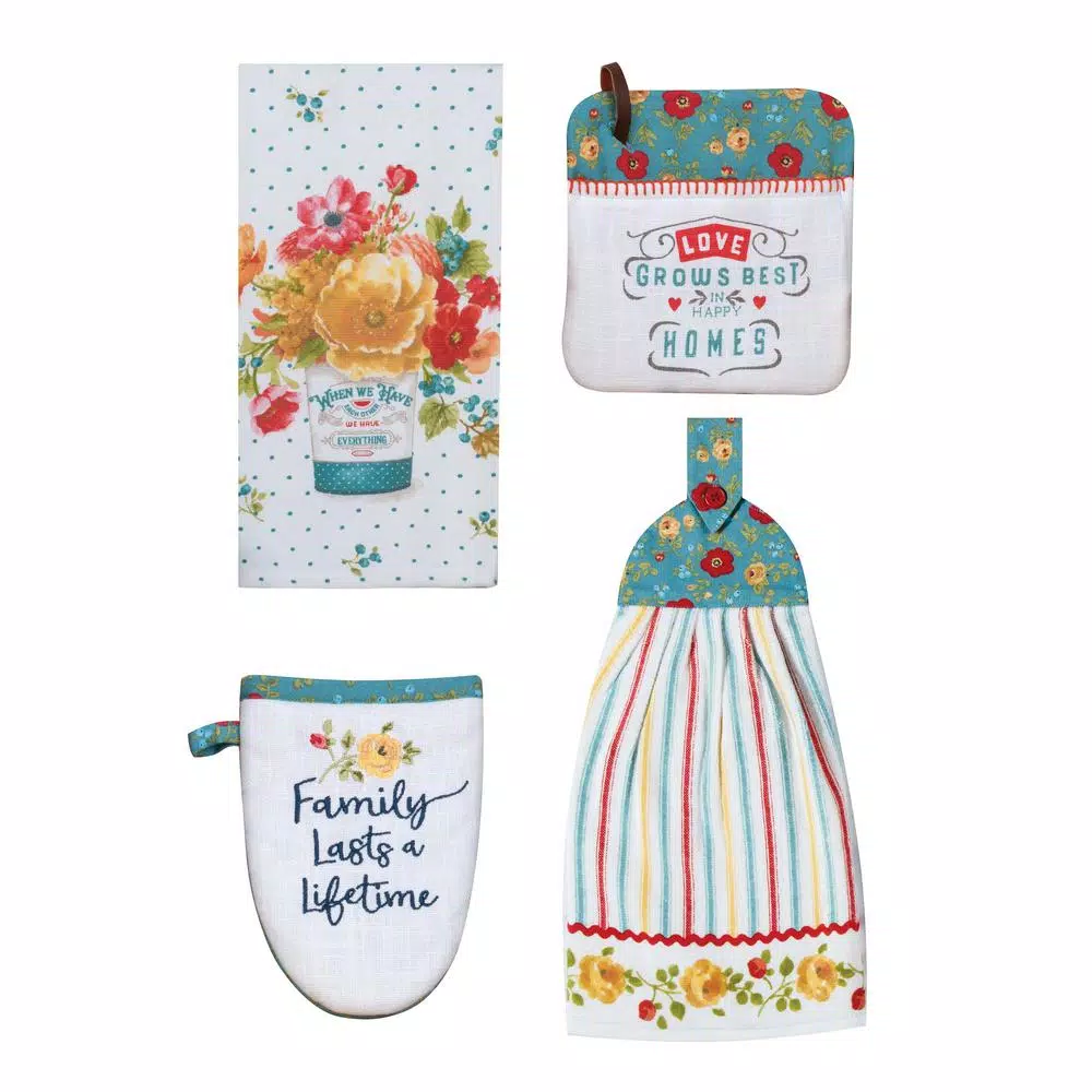 Kay Dee Lisa Audit Country Cotton Fresh Kitchen Textile Set of 4 - Floral Watercolor Design