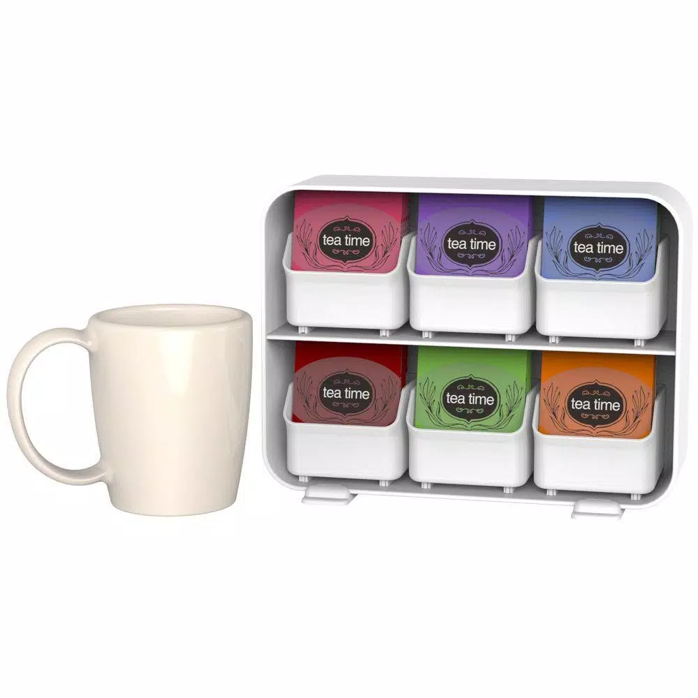 Mind Reader Clutch 6-Drawer White Tea Bag Holder and Organizer - Holds 90 Tea Bags