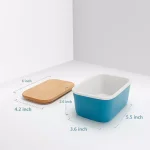 Sweese Large Porcelain Butter Dish with Beech Wood Lid, Steel Blue thumbnail 2