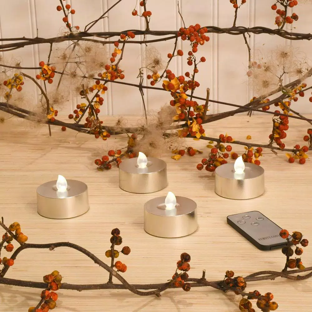 LUMABASE Silver Extra Large LED Tea Light Candles with Remote Control and Dual Timers, 4-Count