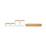 3R Studios 4-Piece Glass Storage Container Set with Cork Lids and Matching Tray thumbnail 2