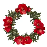 Nearly Natural 21 in. Olive and Red Amaryllis Artificial Floral Wreath thumbnail 1
