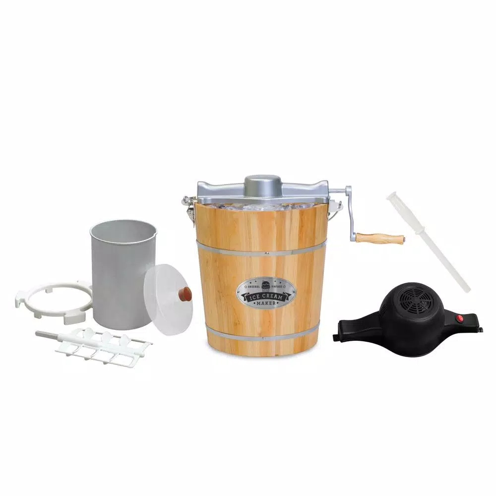 Maximatic Elite Gourmet 4Qt. Old Fashioned Pine Wood Electric & Manual Ice Cream Maker