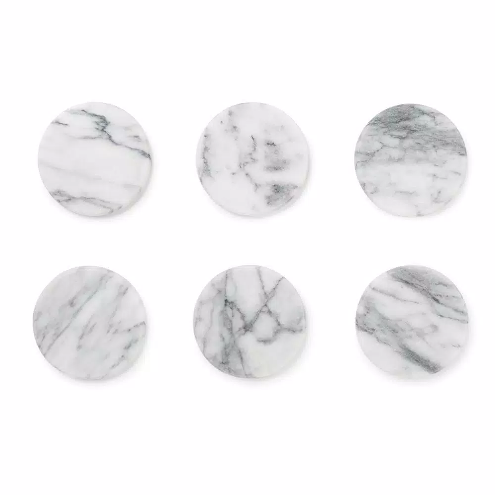 Fox Run White Marble Coasters, Set of 6, Natural Stone with Cork Underside