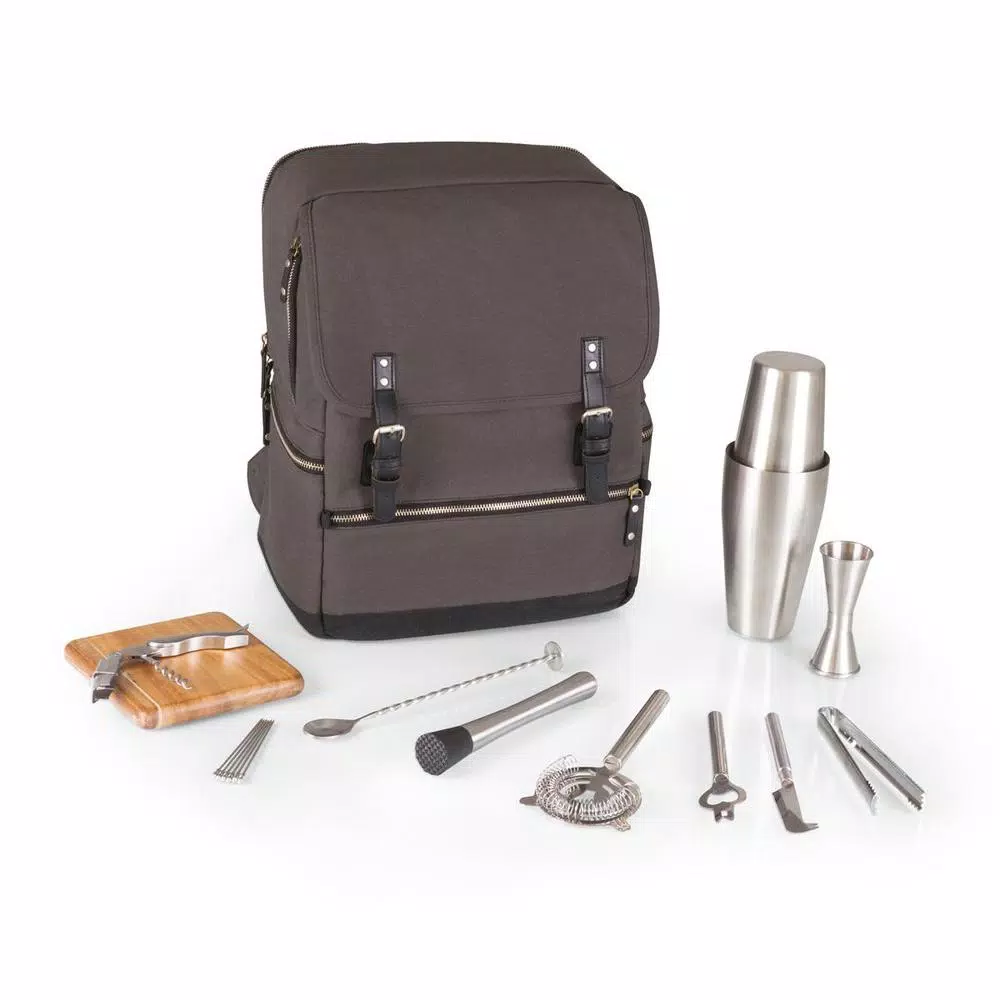 Legacy Bar-BackPack Grey Portable Cocktail Tote with 16-Piece Tool Organizer