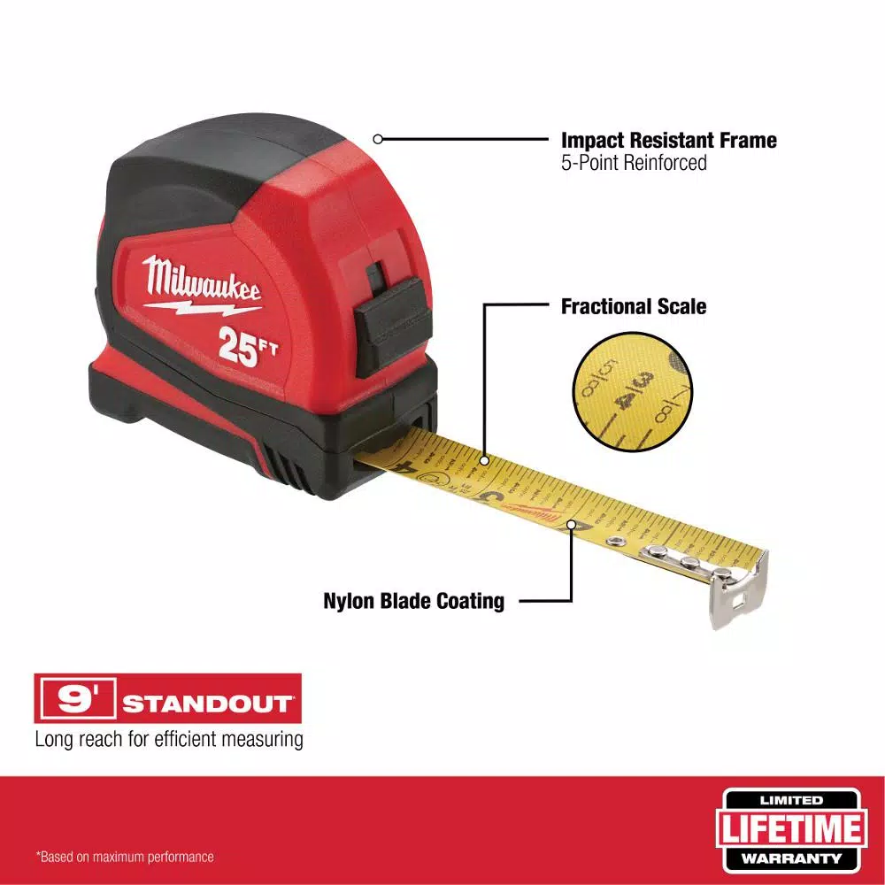 Milwaukee 12 ft. Compact Tape Measure with Nylon Coated Blade