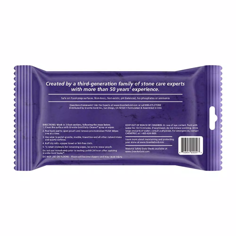 Granite Gold Polish Wipes for Natural Stone and Quartz Surfaces