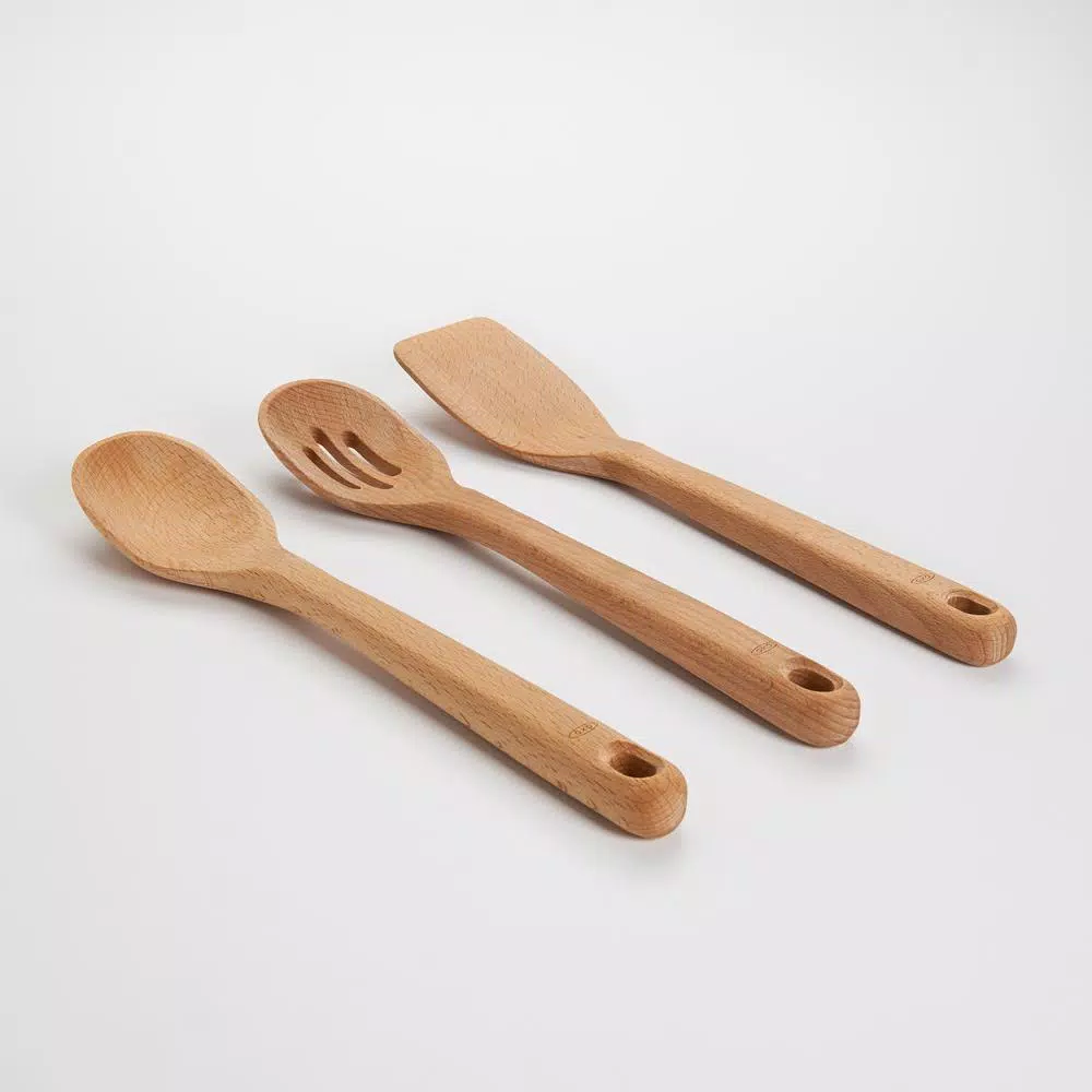 OXO Good Grips 3-Piece Beech Wood Utensil Set - Spoon, Slotted Spoon, and Turner