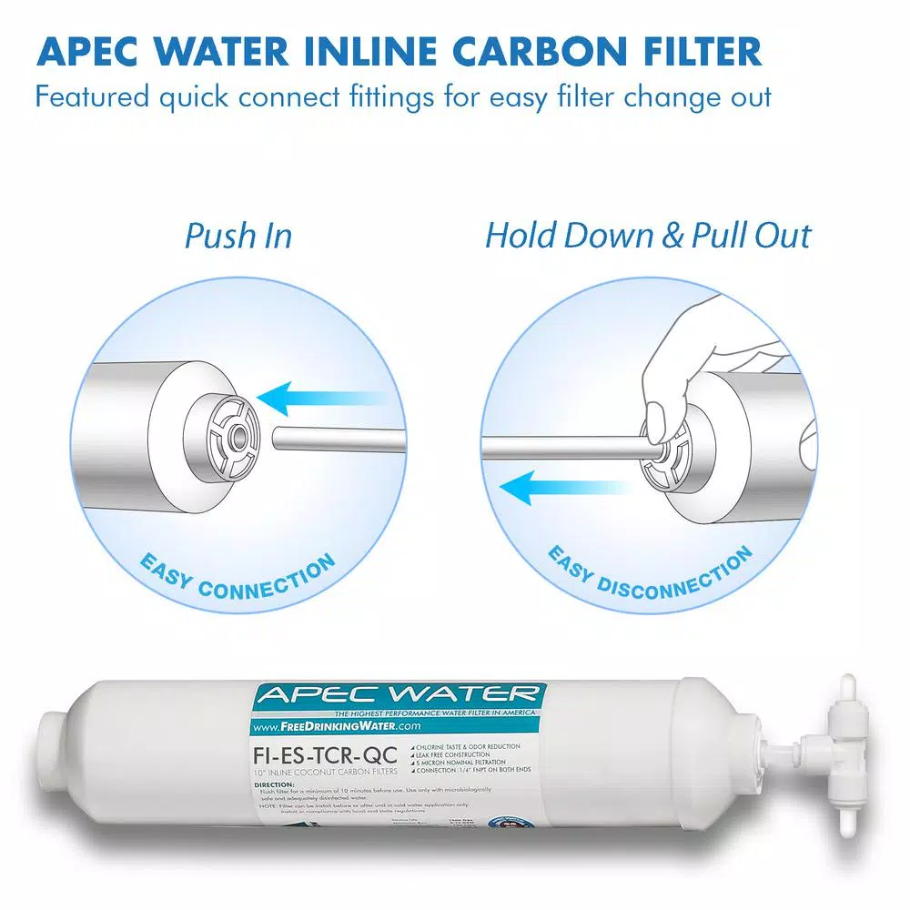APEC Water Systems APEC Essence 10 in. In-line Carbon Replacement Water Filter with 1/4 in. Quick Connect
