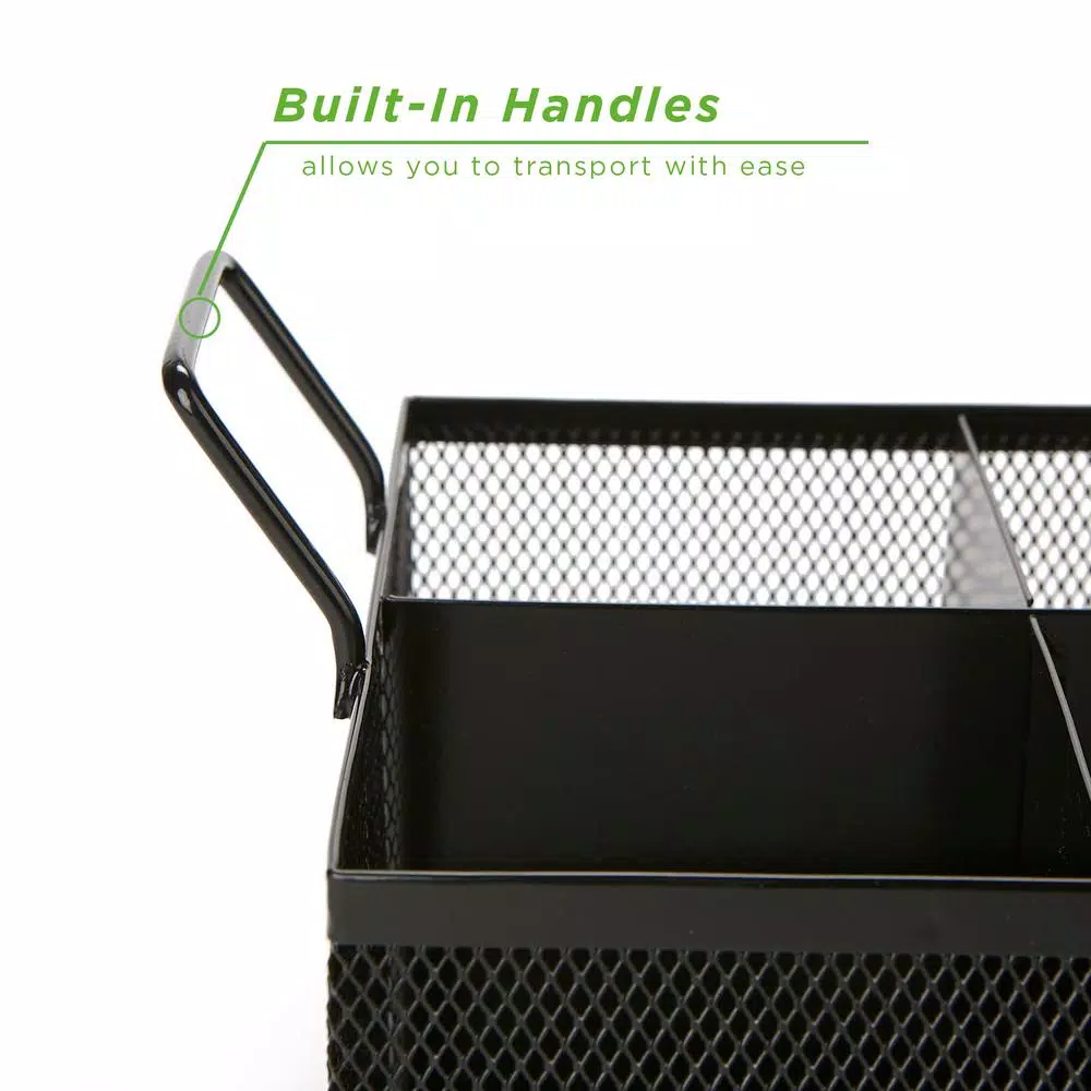 Mind Reader 4-Section Black Mesh Cutlery Caddy, Stainless Steel Flatware Organizer for Countertops