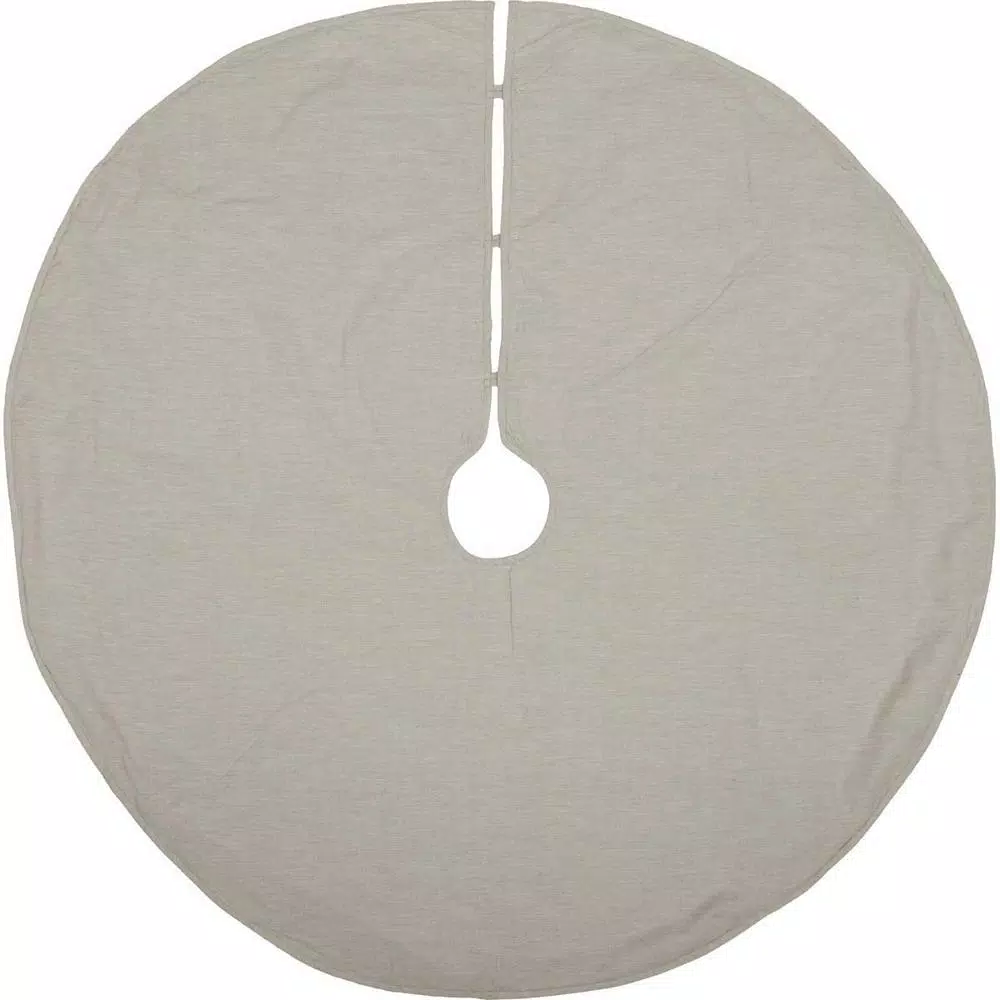 VHC Brands Ingrid 48 in. Ash Grey Farmhouse Christmas Tree Skirt with Appliqued Snowflakes