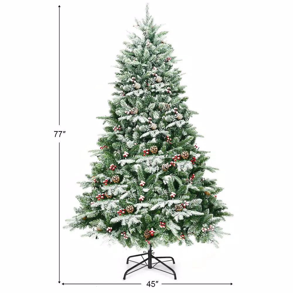 Costway 6.5 ft. Pre-Lit Slim Fraser Fir Artificial Christmas Tree with 450 Warm White LED Lights and Snow Flocking