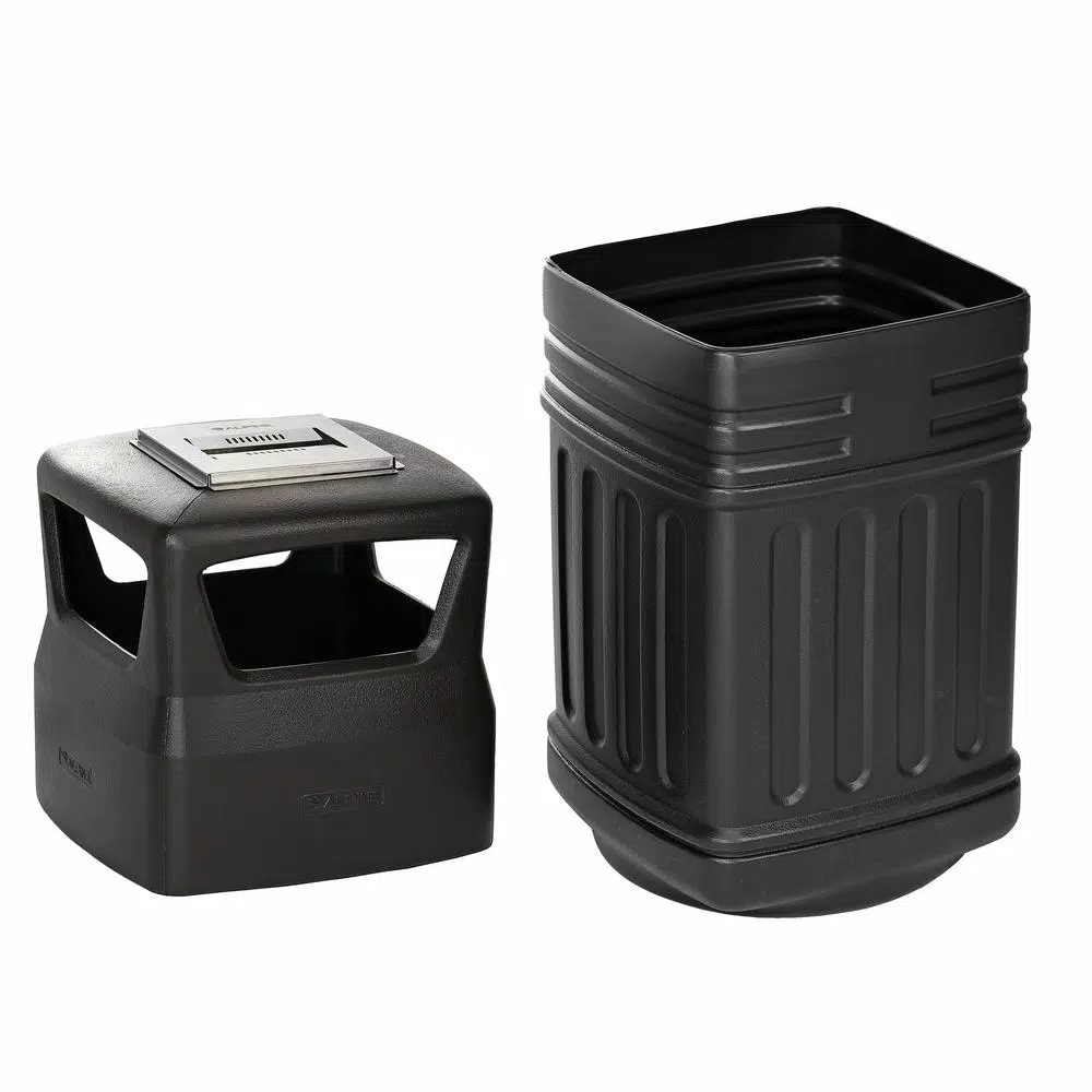 Alpine Industries 16 Gal. Black Commercial Trash Can with Dome Ashtray Lid