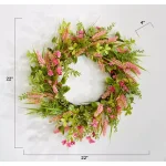 Unbranded 22 in. Pink Heather Silk Flower and Greenery Wreath with Twig Base thumbnail 2