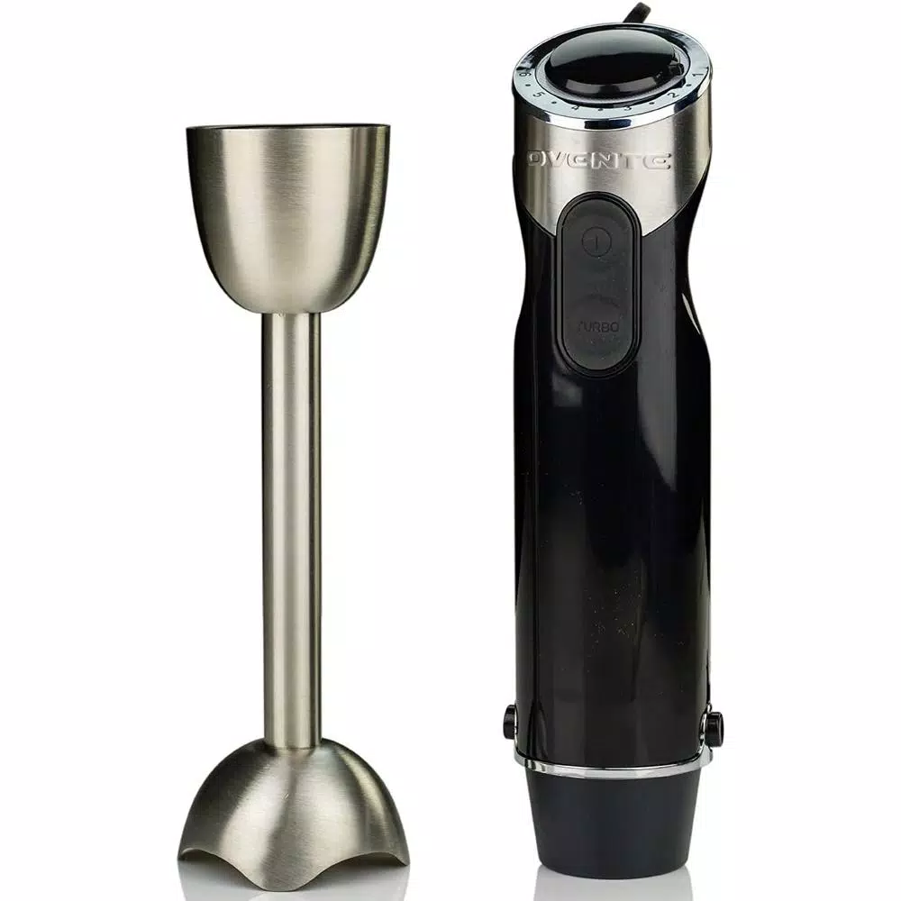 Ovente HS690 500W 6-Speed Immersion Blender, Black Stainless Steel Handheld Mixer