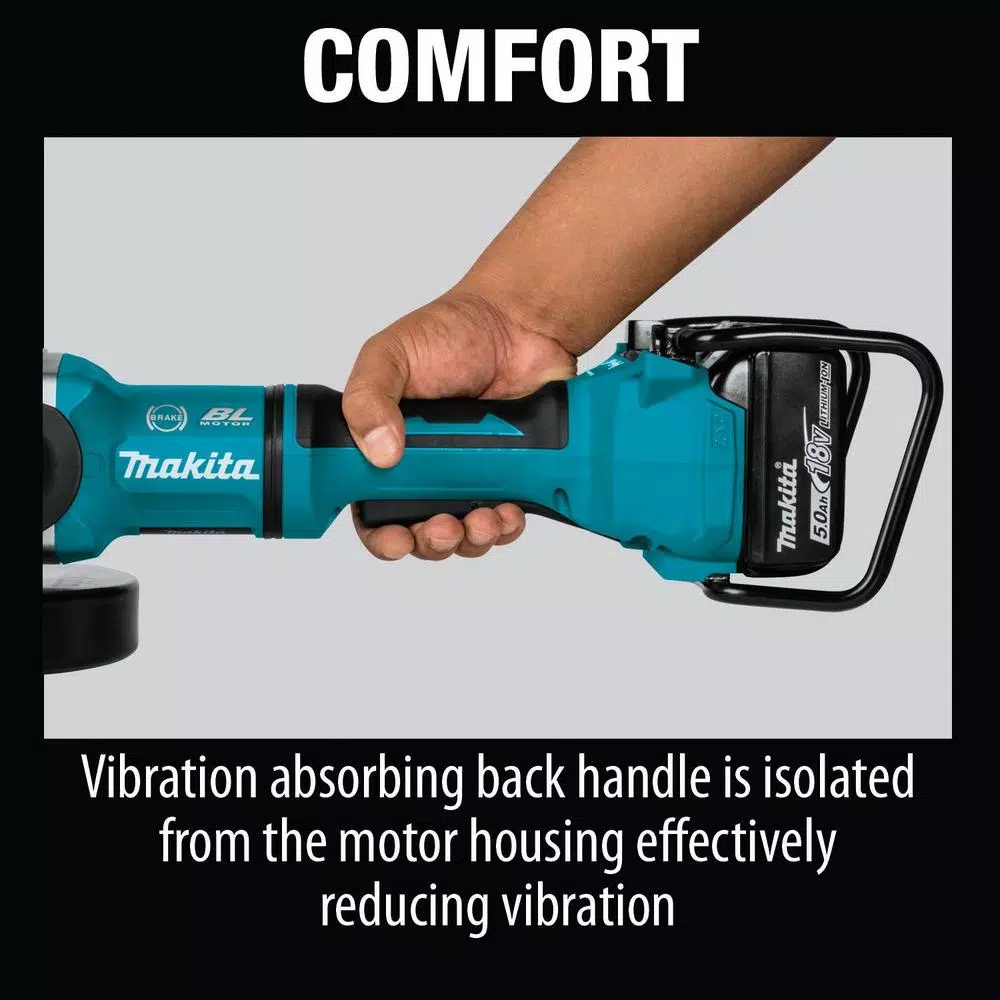 Makita 18V X2 LXT (36V) 9 in. Brushless Paddle Switch Angle Grinder Kit with 5.0 Ah Batteries & Grinding Wheels
