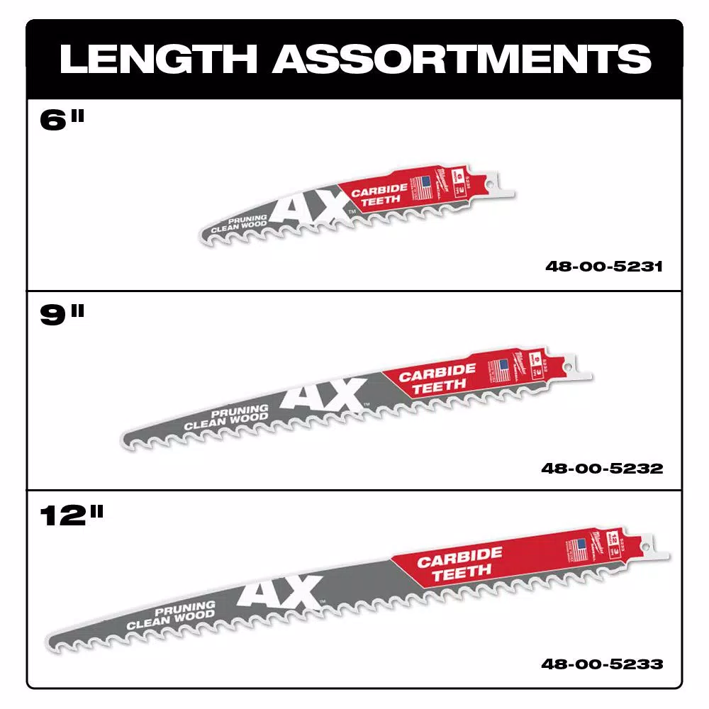 Milwaukee 9 in. Carbide Teeth Pruning Reciprocating Saw Blade, 3 TPI (3-Pack)