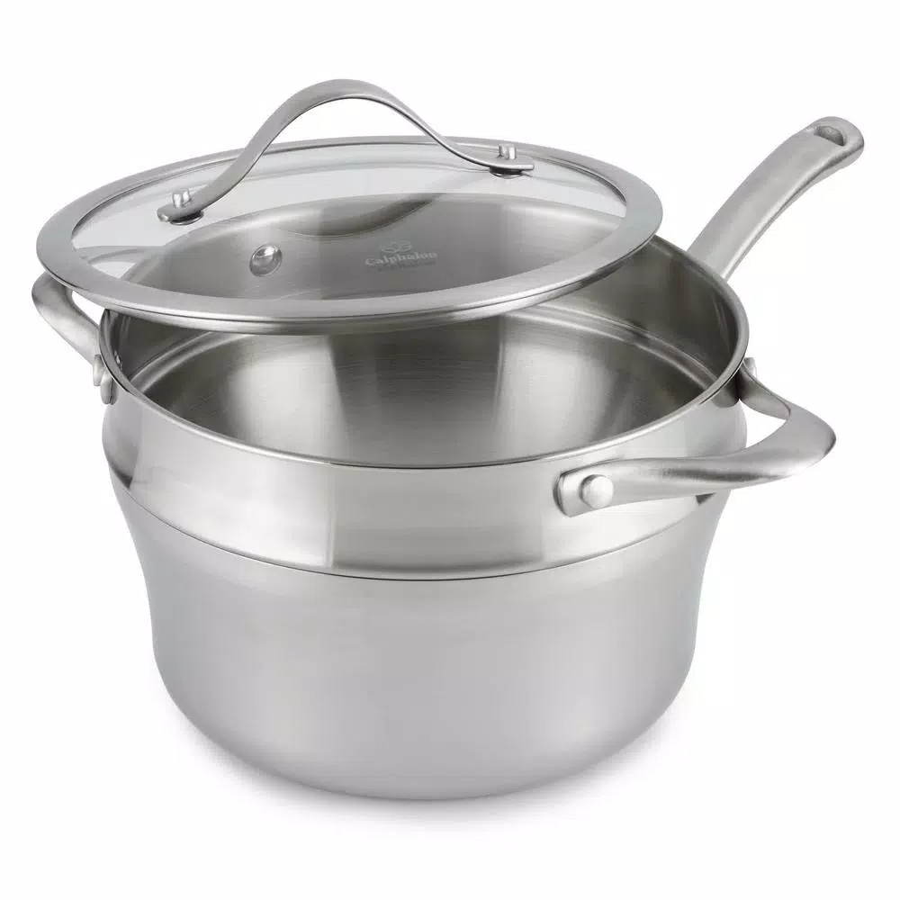Calphalon Contemporary 3-Piece Stainless Steel Saucepan Set with Double Boiler Insert