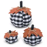 Gerson Black and White Plaid Fabric Pumpkin Set of 3 - Farmhouse Harvest Decor thumbnail 1