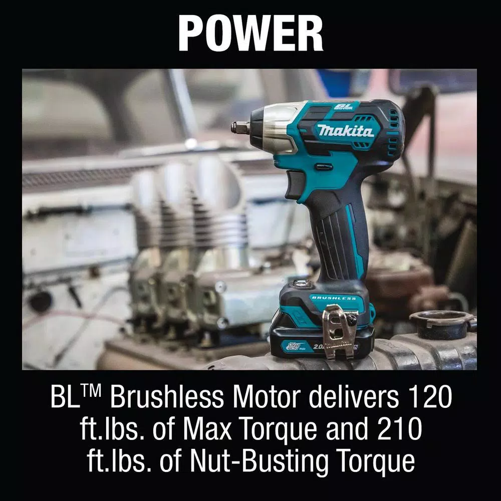 Makita 12V Max CXT Brushless 3/8 in. Square Drive Impact Wrench Kit (2.0 Ah)