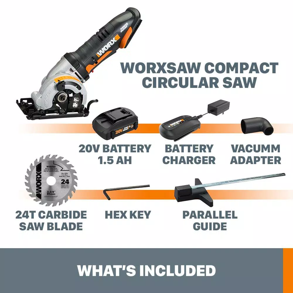 Worx POWER SHARE 20V Cordless 3-3/8 in. Compact Circular Saw Kit