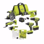 RYOBI 18V ONE+ Cordless 6-Tool Combo Kit with (2) Batteries, Charger, Bag & 60-Piece Drill/Drive Bonus Kit thumbnail 1
