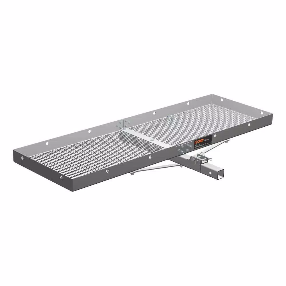 CURT 60" x 20" Aluminum Tray-Style Cargo Carrier with 2" Folding Shank, 500 lb. Capacity