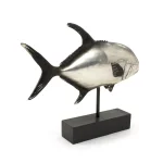 Zentique Resin Metallic Silver and Black Pompano Fish Sculpture on Black Stand thumbnail 4