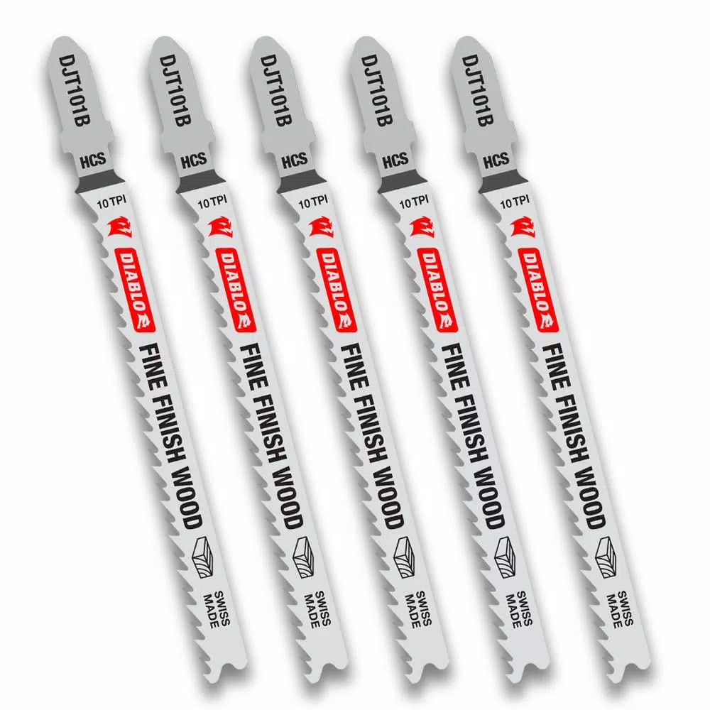 DIABLO 4 in. x 10 TPI High Carbon Steel Fine Finish Jigsaw Blades, T-Shank (5-Pack)