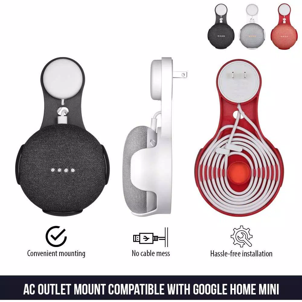 Wasserstein AC Outlet Mount for Google Home Mini, Black (2-Pack)