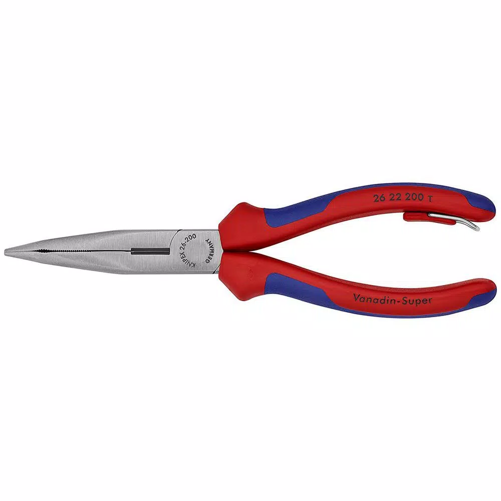 KNIPEX 8 in. Angled Long Nose Pliers with Side Cutter and Tether Attachment