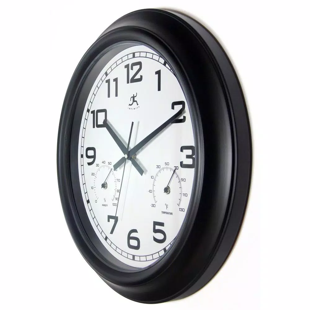 Infinity Instruments 18 in. Round Outdoor Wall Clock with Thermometer and Hygrometer