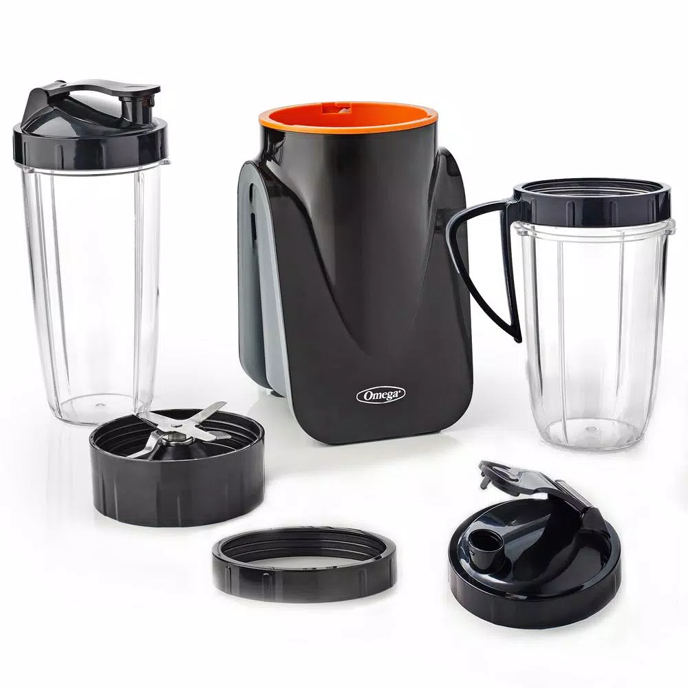 Omega Deluxe MeGo 1000W Personal Blender, 32 oz. Black Single Speed Nutritious Smoothie Maker