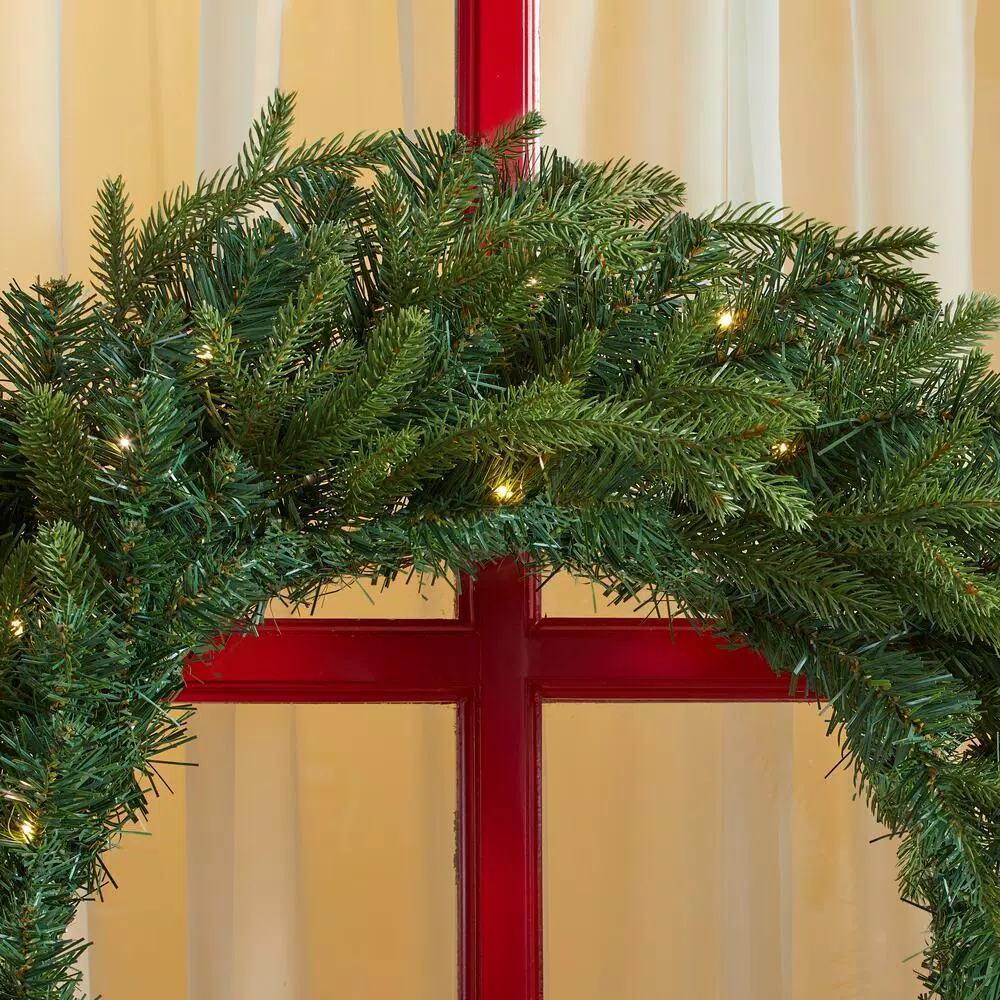Home Accents Holiday 30 in. Mayfield Pre-Lit LED Artificial Balsam Fir Christmas Wreath with 35 Warm White Micro Dot Lights