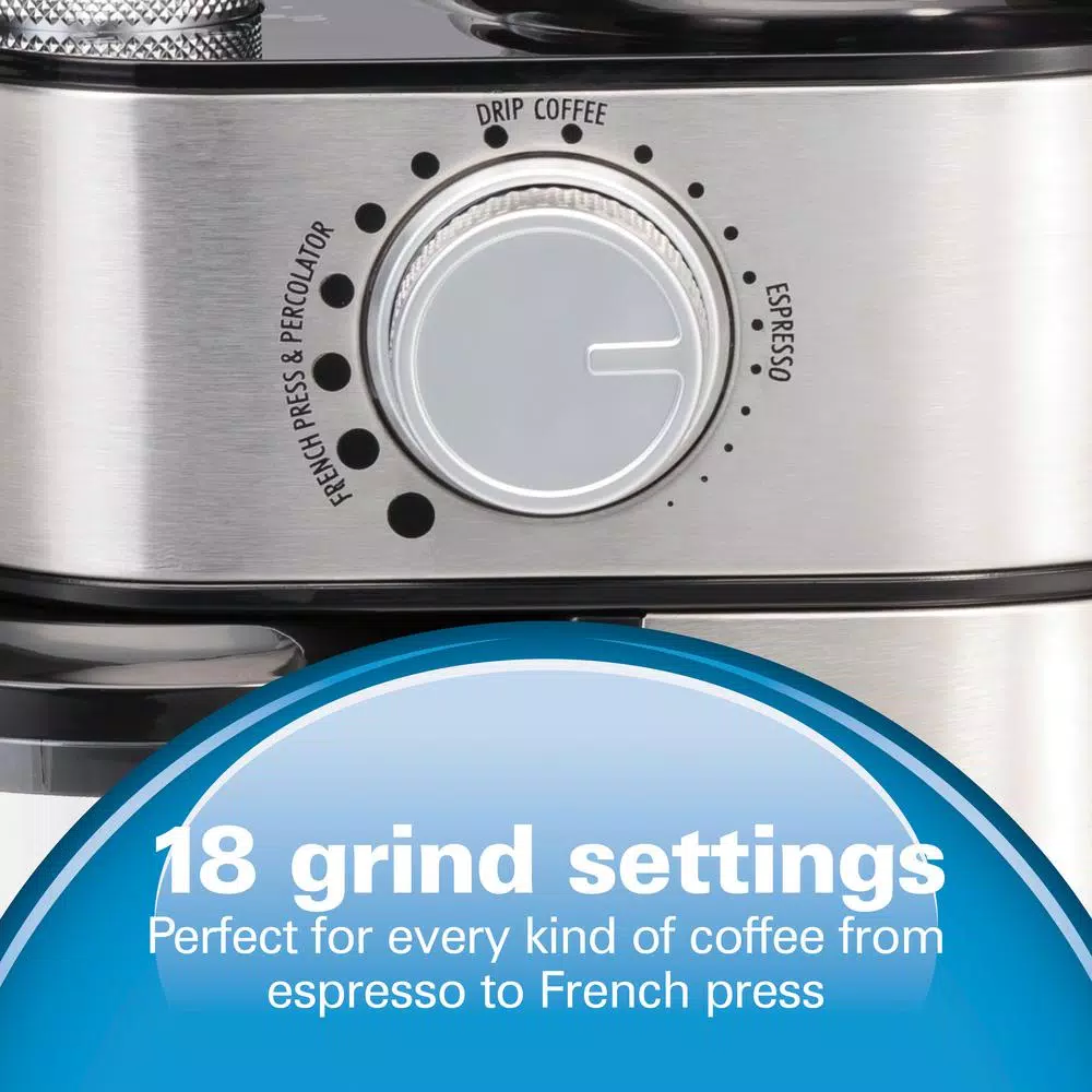 Hamilton Beach 16 oz Stainless Steel Burr Coffee Grinder with 18 Grind Settings