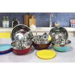 Elite Gourmet 12-Piece Stainless Steel Colored Mixing Bowl Set with Lids thumbnail 3