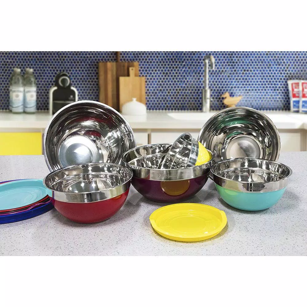 Elite Gourmet 12-Piece Stainless Steel Colored Mixing Bowl Set with Lids