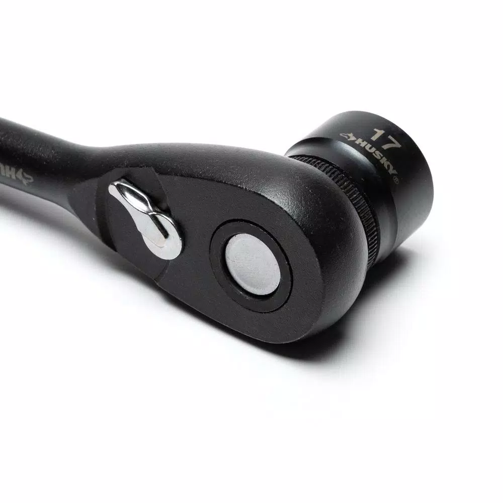 Husky 3/8 in. Drive 100-Position Stubby Ratchet, 5.5 in. Length, Black