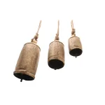 Benzara Gold 3-Piece Metal Animal Harmony Bell Set with Floral Embossed Design and Hanging Rope thumbnail 2