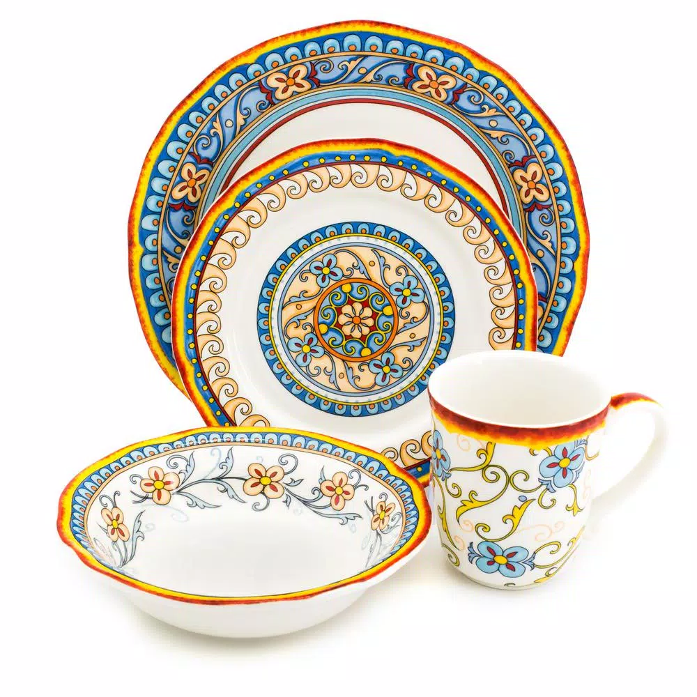 Euro Ceramica Duomo 16-Piece Stoneware Dinnerware Set, Italian Design, Service for 4
