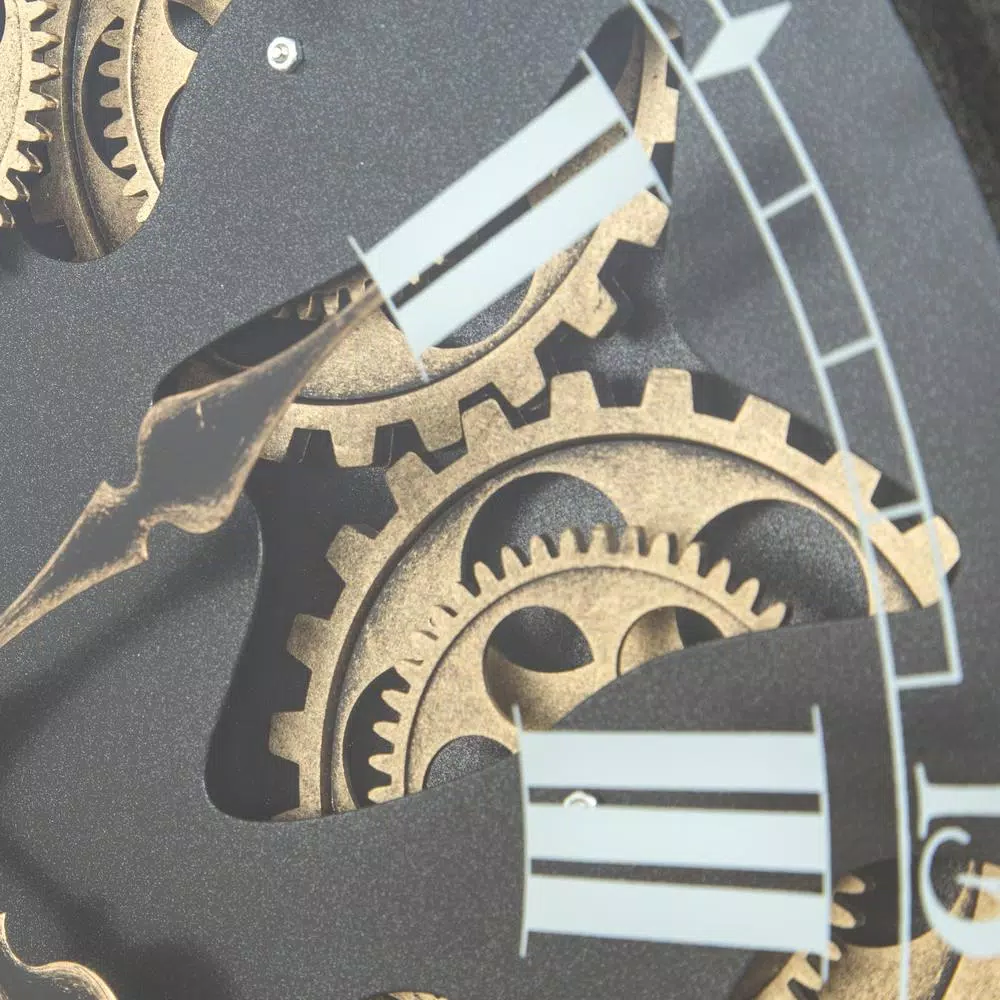 Yosemite Home Decor Yosemite Home Paris II Gear Wall Clock - Industrial Black and Gold Round Analog Clock