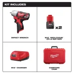Milwaukee M12 12V Lithium-Ion Cordless 1/4 in. Impact Wrench Kit with (2) 1.5 Ah Batteries, Charger & Hard Case thumbnail 2