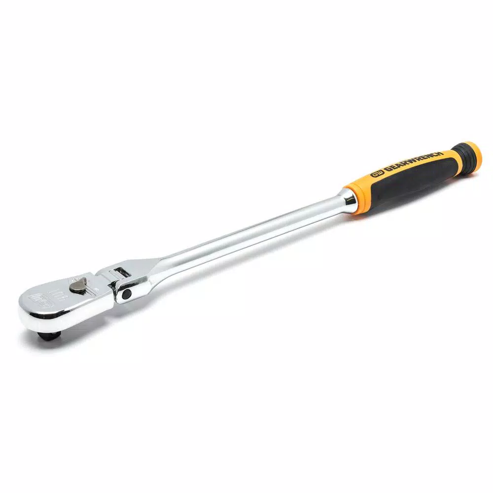 GEARWRENCH 3/8 in. Drive 90-Tooth Dual Material Flex Head Teardrop Ratchet, 13.65 in.