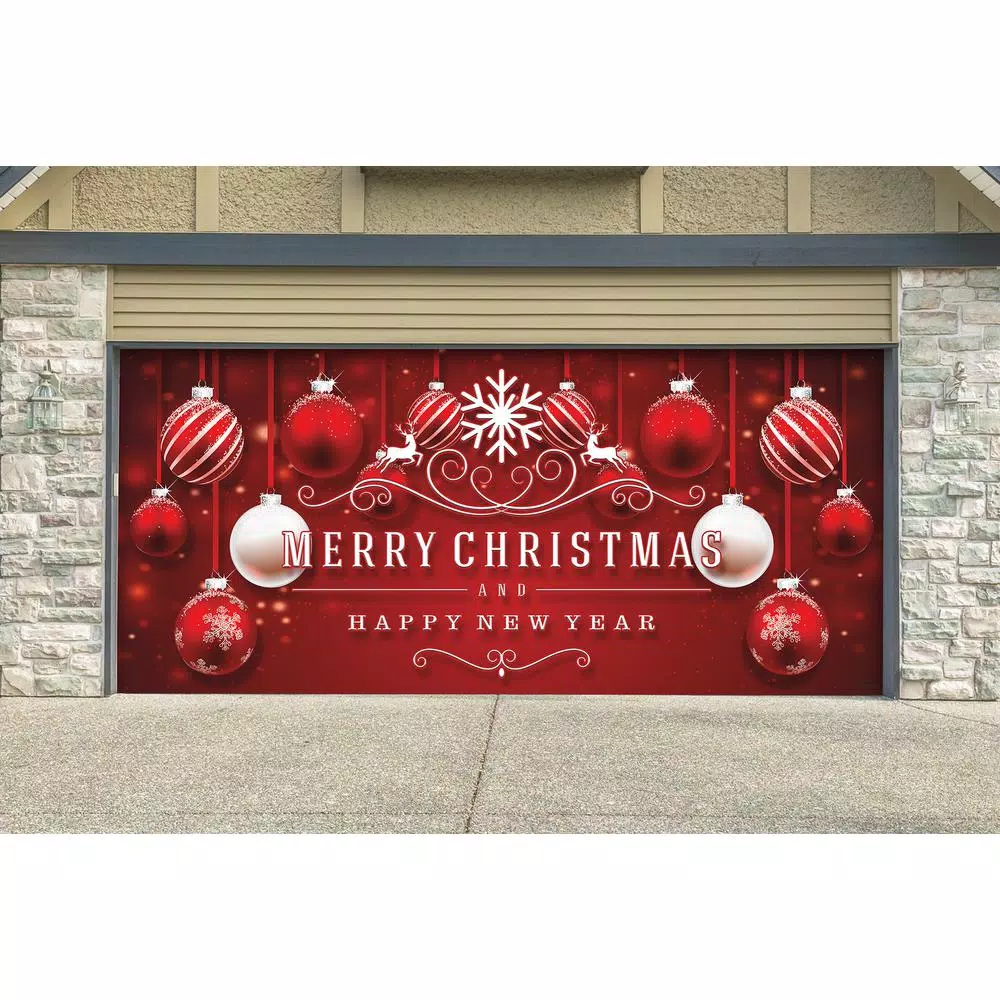 My Door Decor Red Ornaments in Snow Christmas Garage Door Mural, 7 ft. x 16 ft.