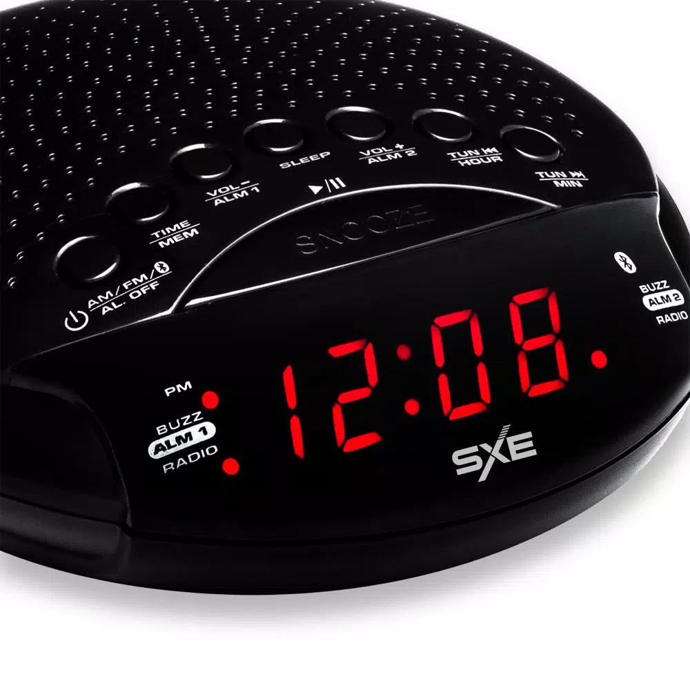 SXE Bluetooth Speaker Alarm Clock Radio with LED Digital Display and AM/FM Radio