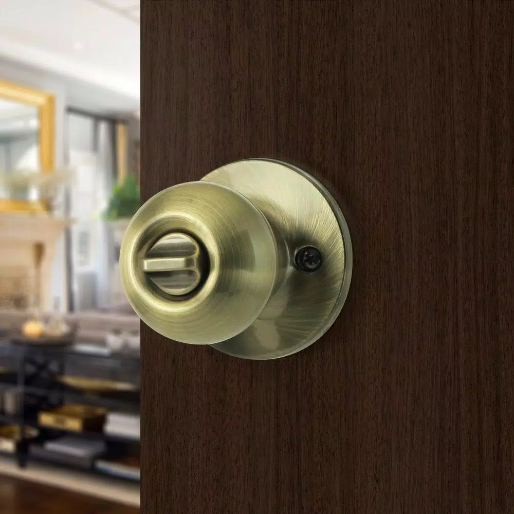 Toledo Fine Locks Antique Brass Privacy Door Knob Set, Classic Full Ball Style