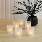 LUMABASE Flameless Votive LED Candles with Amber Frosted Plastic Holders, 6 Count thumbnail 2