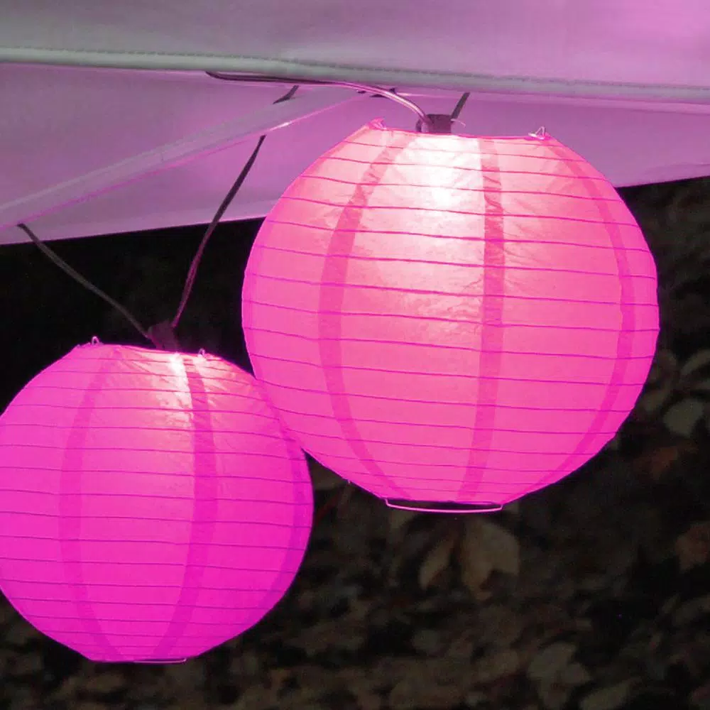 LUMABASE 10 in. 10-Light Fuchsia Paper Lantern String Lights, 30 ft. Warm Incandescent