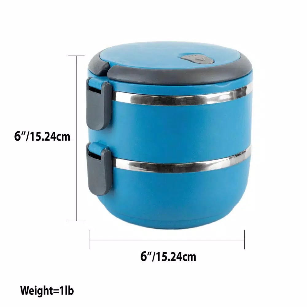 Unbranded 2-Tier Leak Proof Stainless Steel and Plastic Lunch Box - Blue