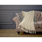 LR Home Cream Cotton Chevron & Herringbone Embroidered Braided Throw Blanket thumbnail 6